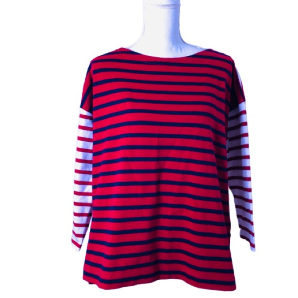 J. Crew Striped Cotton Top Nautical Red Blue White